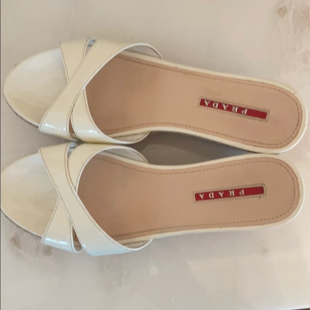 White Prada slides